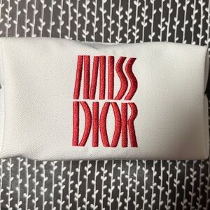 Miss Dior White/Red Makeup Bag Cosmetic zip up Pouch red Embroidery NEW